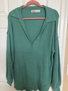 Free People Ribbed Collared Knit Tunic in Teal